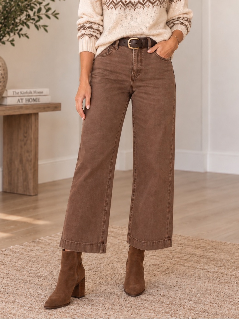 Wit & Wisdom WYATT High Rise Ab-Solution Acid Wash Wide Leg Cropped Jeans Mocha